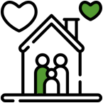 Illustration Haus und Familie, nachhaltiger Strom und die Umwelt schützen als Teil einer Energiegemeinschaft