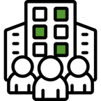 Illustration Firmengebäude, Unternehmen haben einen Imagevorteil und können Kosten sparen als Teil einer Energiegemeinschaft