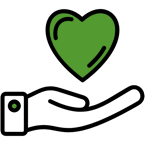 Icon Hand mit Herz, als Teil einer Energiegemeinschaft die regionale Wertschöpfung steigern