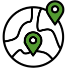 Icon Weltkugel mit Markierungen, regional produzierter Ökostrom aus der Energiegemeinschaft