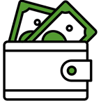 Icon Geldtasche, als Teil der Energiegemeinschaft Stromkosten und CO2-Emissionen deines Unternehmens senken